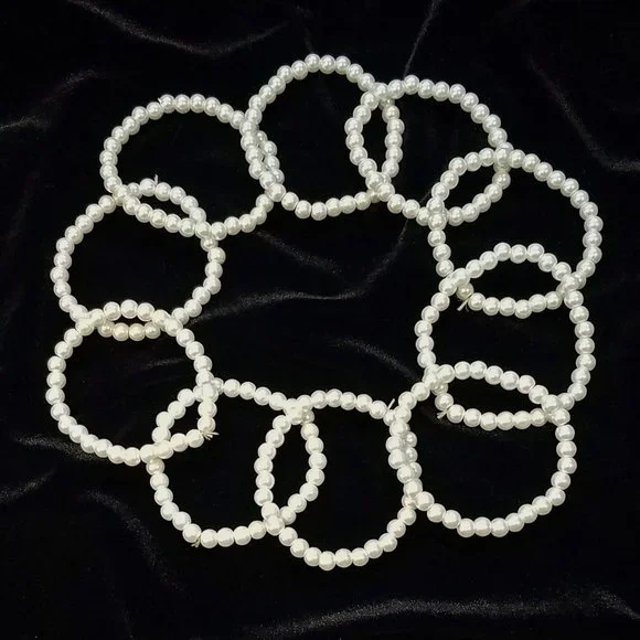 Set of Ten Faux Pearl Stretch Bracelets - Picture 1 of 3
